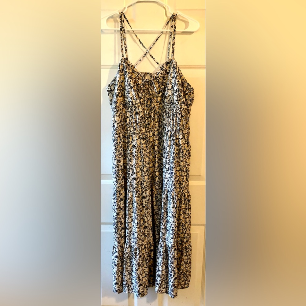 Time and Tru Beige Cream Black Floral Double Spaghetti Strap Ruffle Dress XXL 20